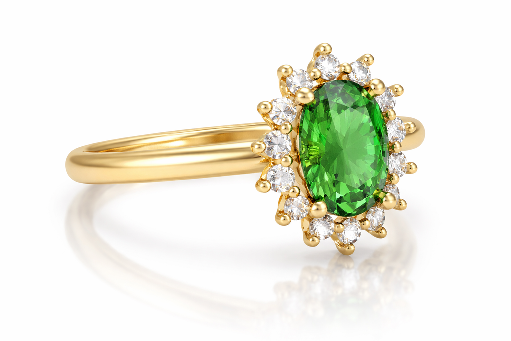 Emerald & Diamond Halo Ring