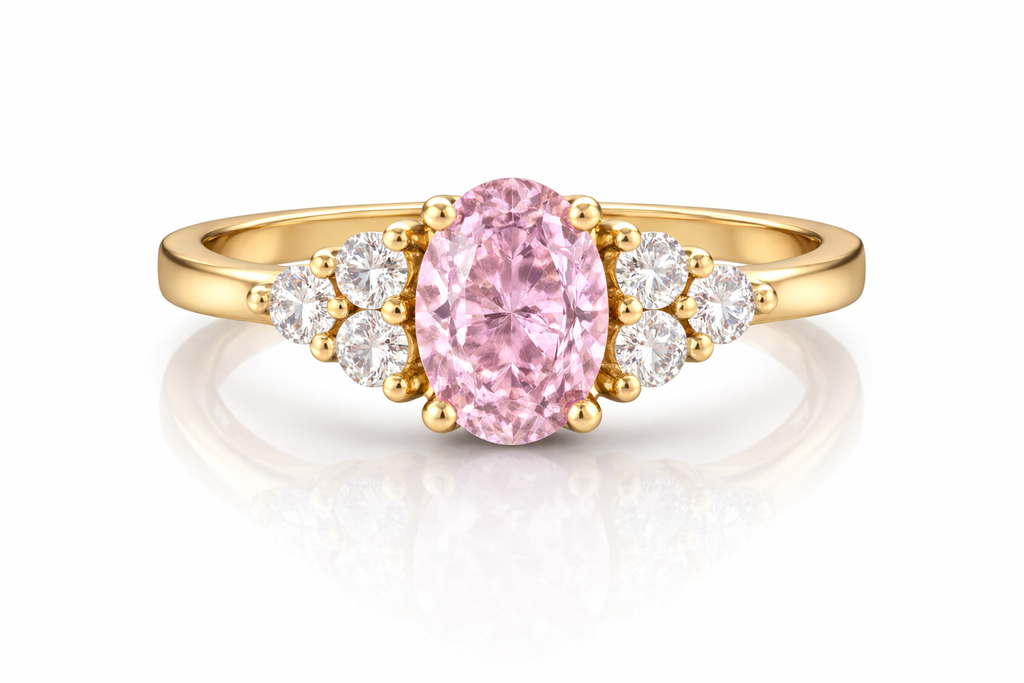 Oval Pink Ring with LAB Diamonds