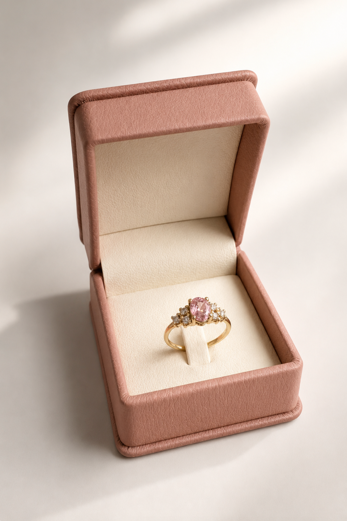 Oval Pink Ring with LAB Diamonds