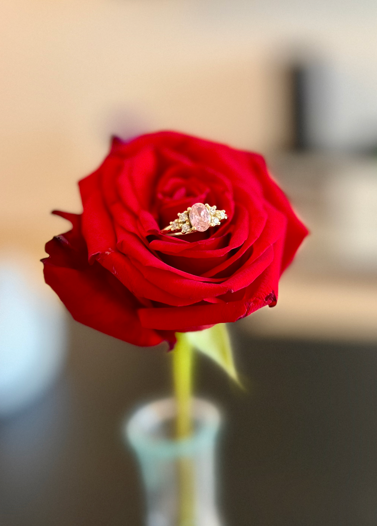 Oval Pink Ring with LAB Diamonds