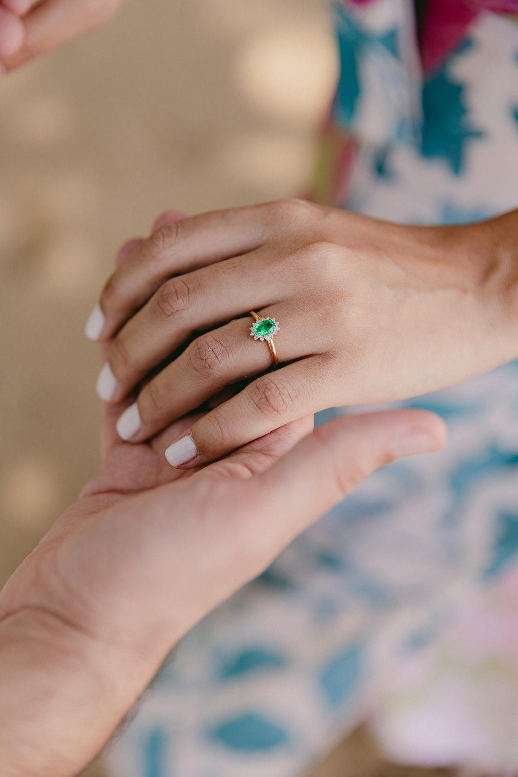 Emerald & Diamond Halo Ring