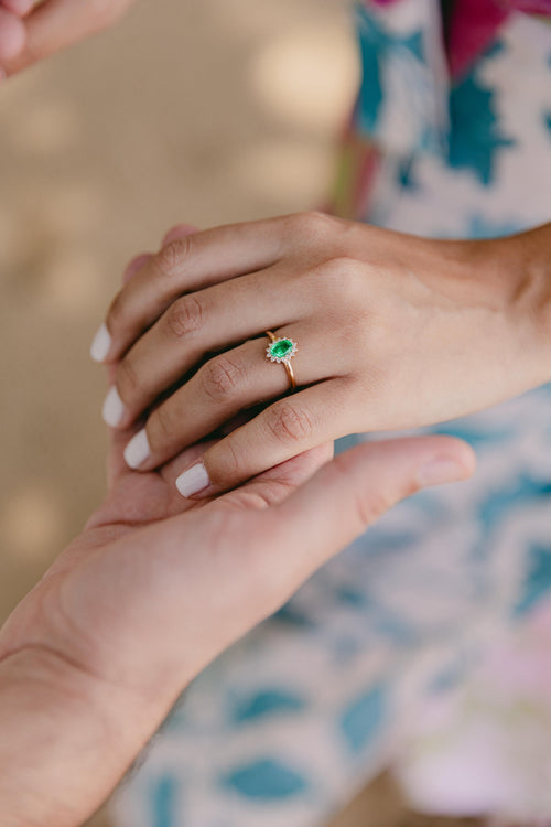 Emerald & Diamond Halo Ring